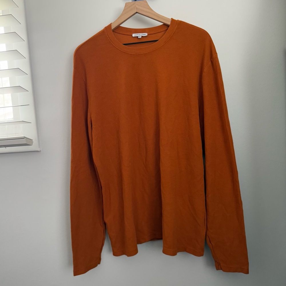 Cotton Citizen XL Dark Orange Waffle Knit Long Sleeve Crew Supima Cotton Relaxed